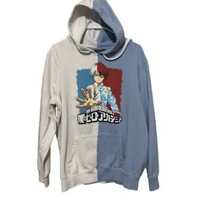 My Hero Academia Hoodie Shoto Todoroki sz Large Split Light Blue Anime Japanese